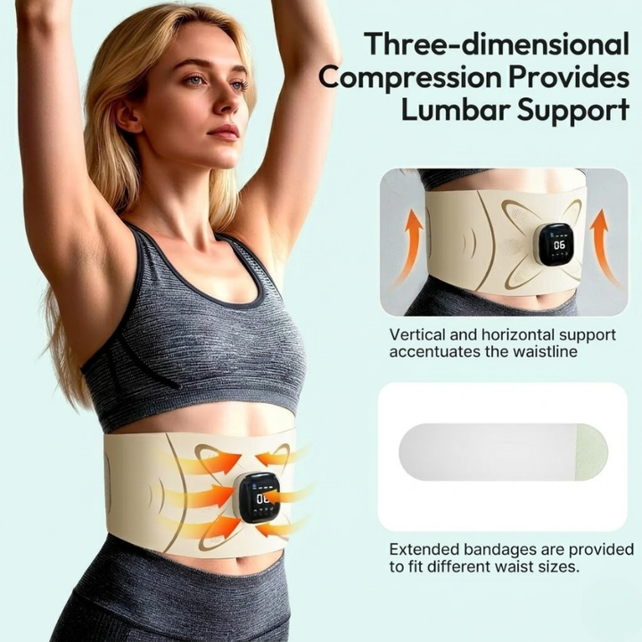 Hombre usando el cinturón escultor ThermaCore 3 en 1 para tonificar y masajear su abdomen.