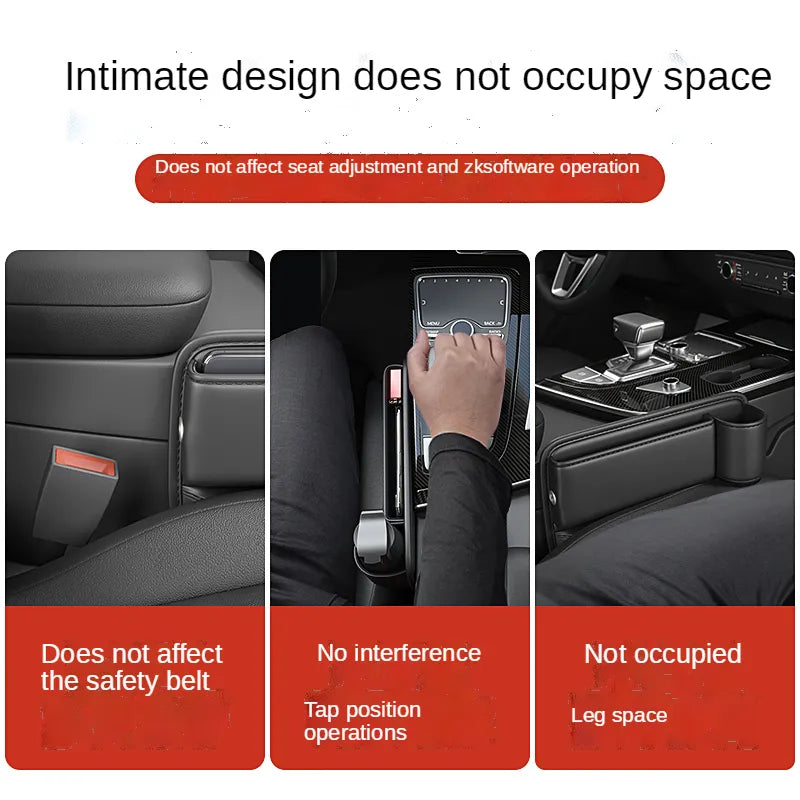Accesorios coche: Organizador de cuero para consola de asiento con doble portavasos y espacio extra.