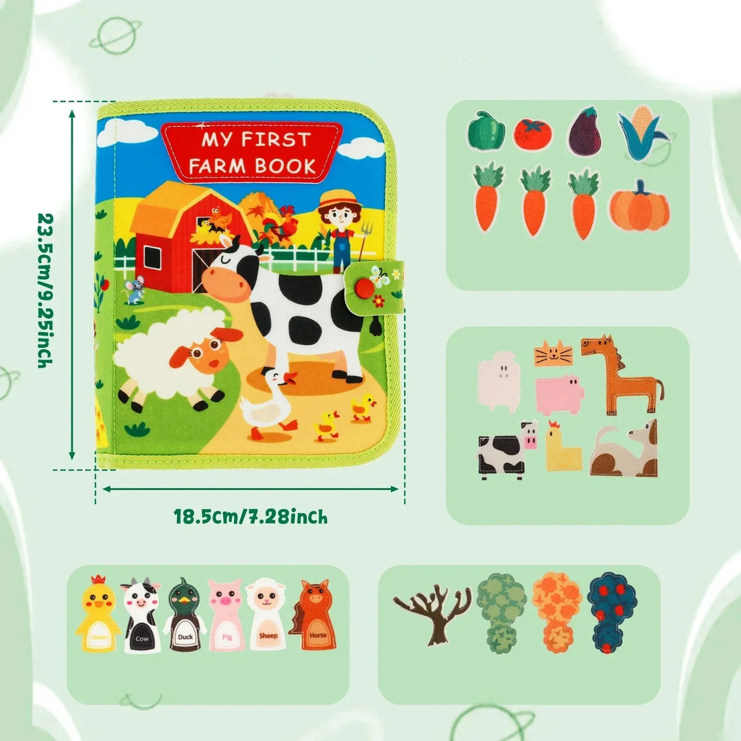 Regalo infantil: libro didáctico Montessori con historias interactivas de granja. Ideal para el aprendizaje temprano.
