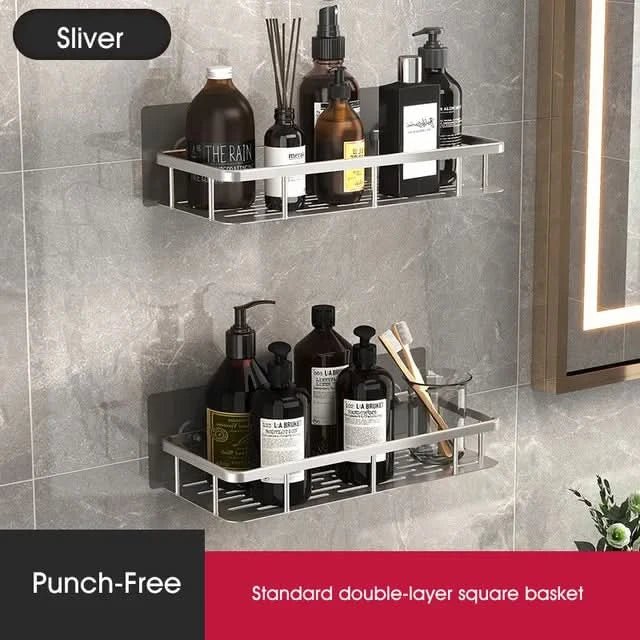 Organizador de baño sin taladrar, estante adhesivo robusto. Diseño nórdico para ducha, almacenaje funcional.