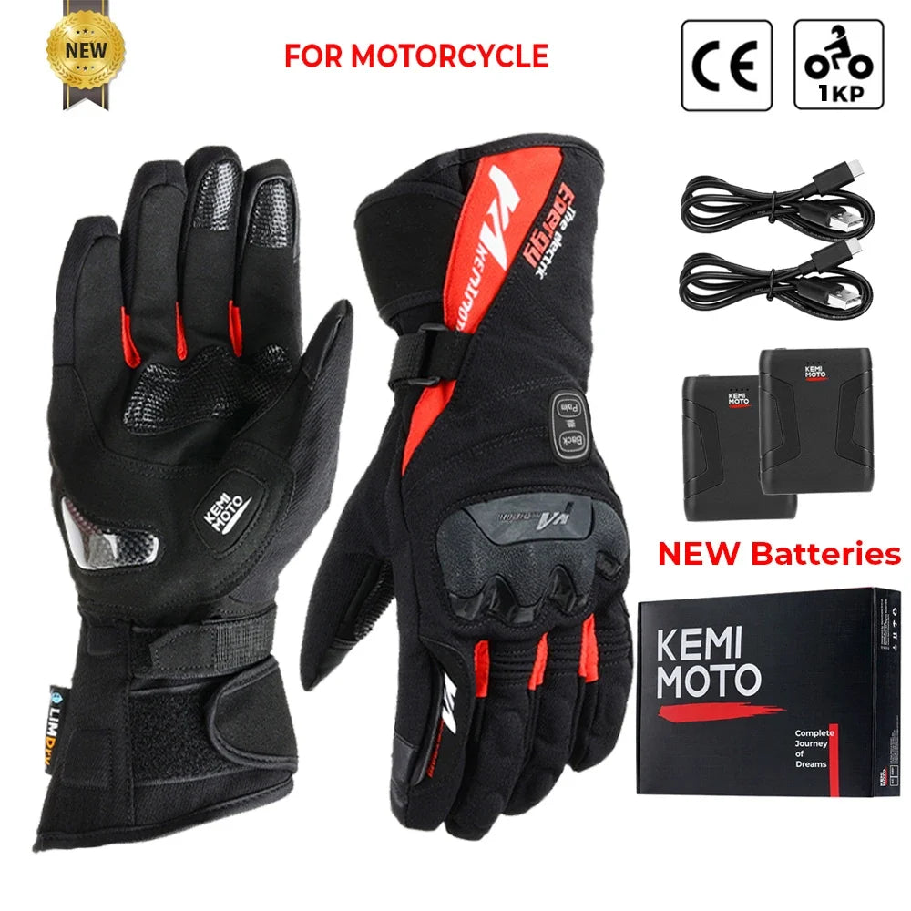 Guantes calefactables para moto, con resistencia al agua y dedos táctiles.