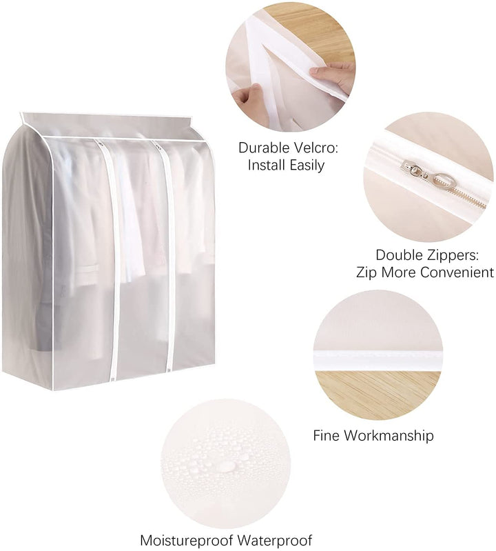 Almacenamiento vertical de ropa con funda PEVA transparente. Solución para el hogar y vestidor.