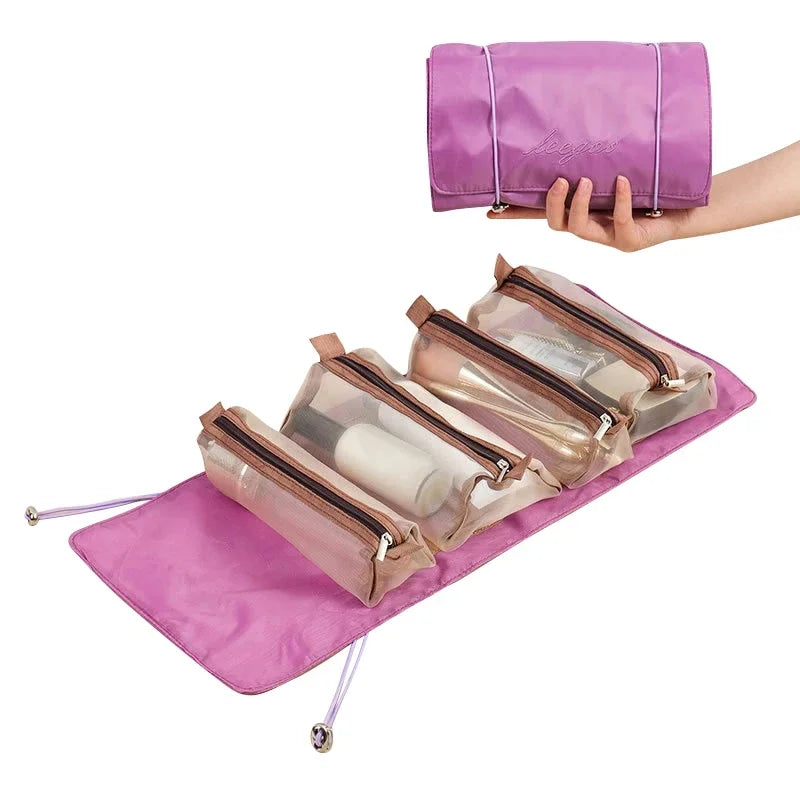 Neceser de maquillaje plegable para mujer, mantiene accesorios de belleza organizados y seguros.