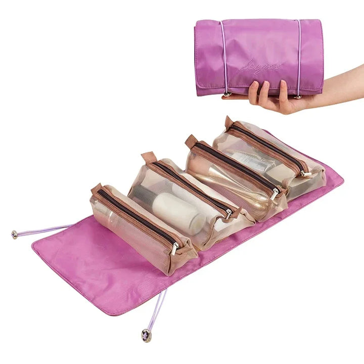 Neceser de maquillaje plegable para mujer, mantiene accesorios de belleza organizados y seguros.