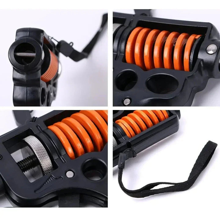 Aparato de ejercicio de agarre con resistencia ajustable para fortalecimiento de muñeca y brazo. Entrena tu fuerza.