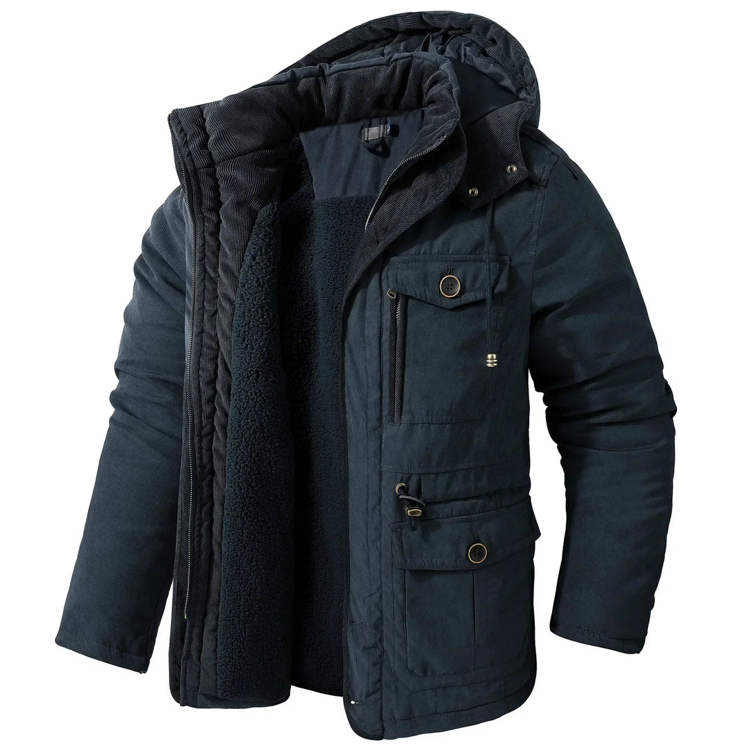 Chaqueta de invierno con capucha para hombre, acolchada para máxima calidez y protección contra el viento y la nieve.
