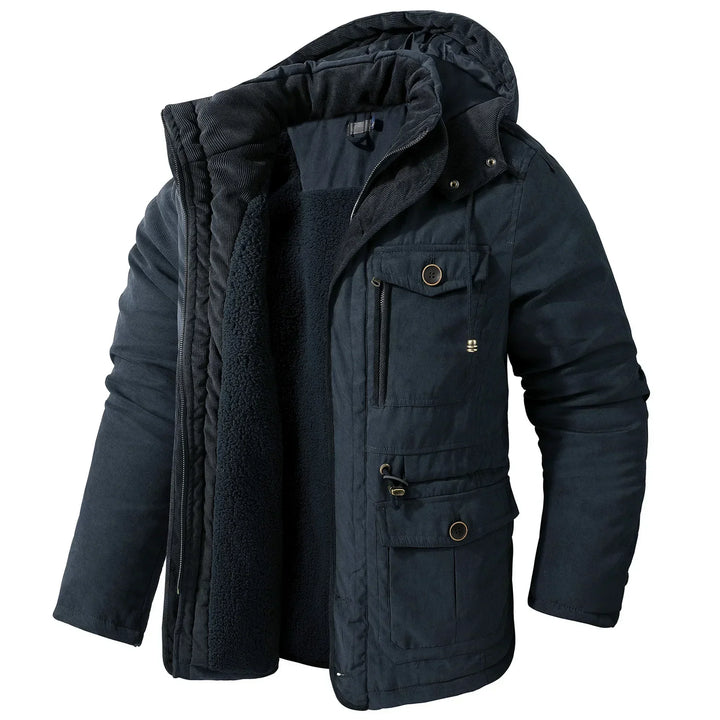 Chaqueta de invierno con capucha para hombre, acolchada para máxima calidez y protección contra el viento y la nieve.