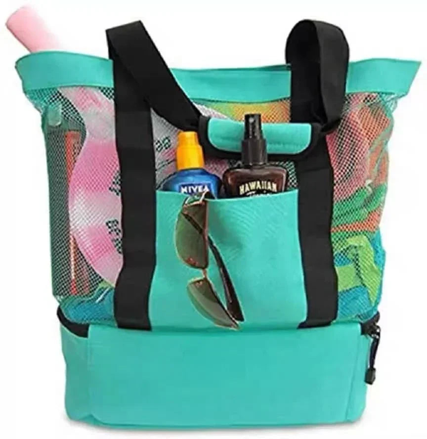 Bolsa impermeable para playa/picnic, malla transpirable, ideal para transportar equipo de vacaciones familiar.