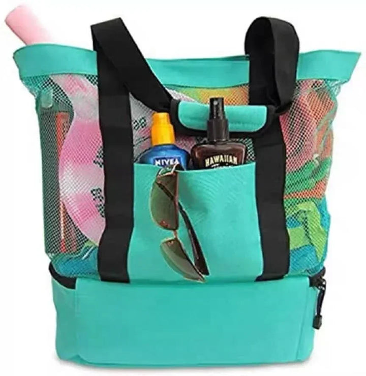 Bolsa impermeable para playa/picnic, malla transpirable, ideal para transportar equipo de vacaciones familiar.