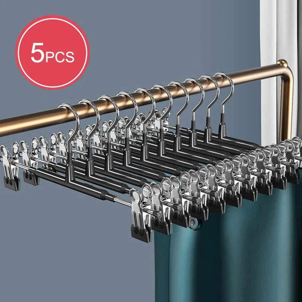 Percha de acero con clips multiusos para faldas, pantalones y lencería. Optimizador de espacio en armario de hogar.