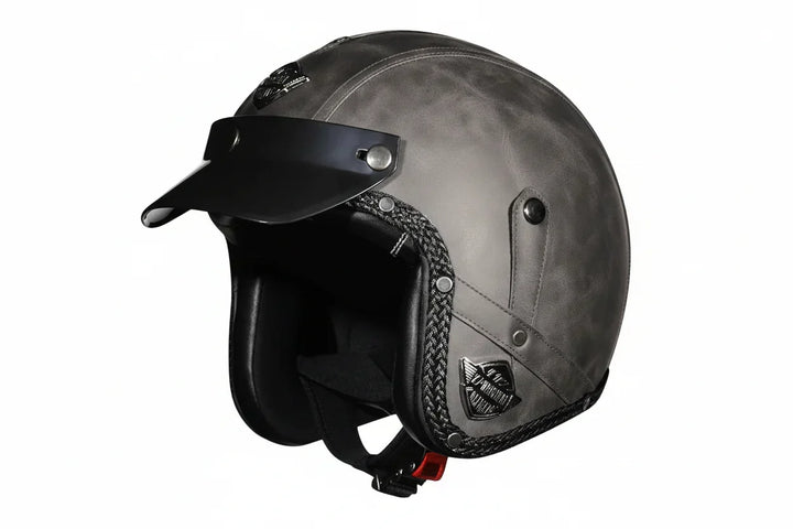 Casco de motocicleta abierto DOT, piel sintética, diseño clásico para un estilo único en la carretera.