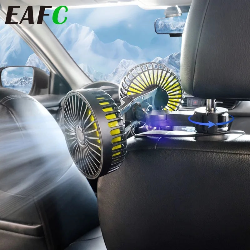 Ventilador doble USB para coches, mantiene frescos a niños y mascotas en el asiento trasero durante viajes de verano.