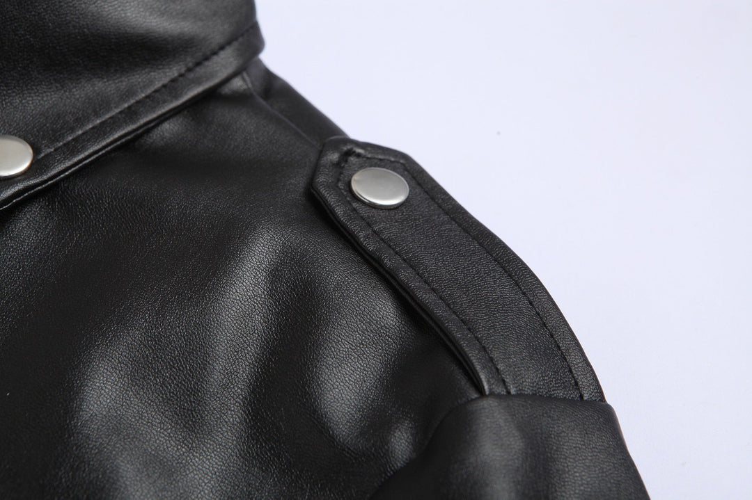 Chaqueta motera negra VIGGO para hombre, diseño urbano y cinturón ajustable, ideal para ropa de calle.