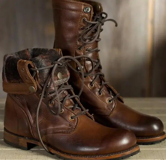 Botas bajas marrones clásicas para mujer, cómodas y flexibles, ideales para el estilo diario de otoño/invierno.