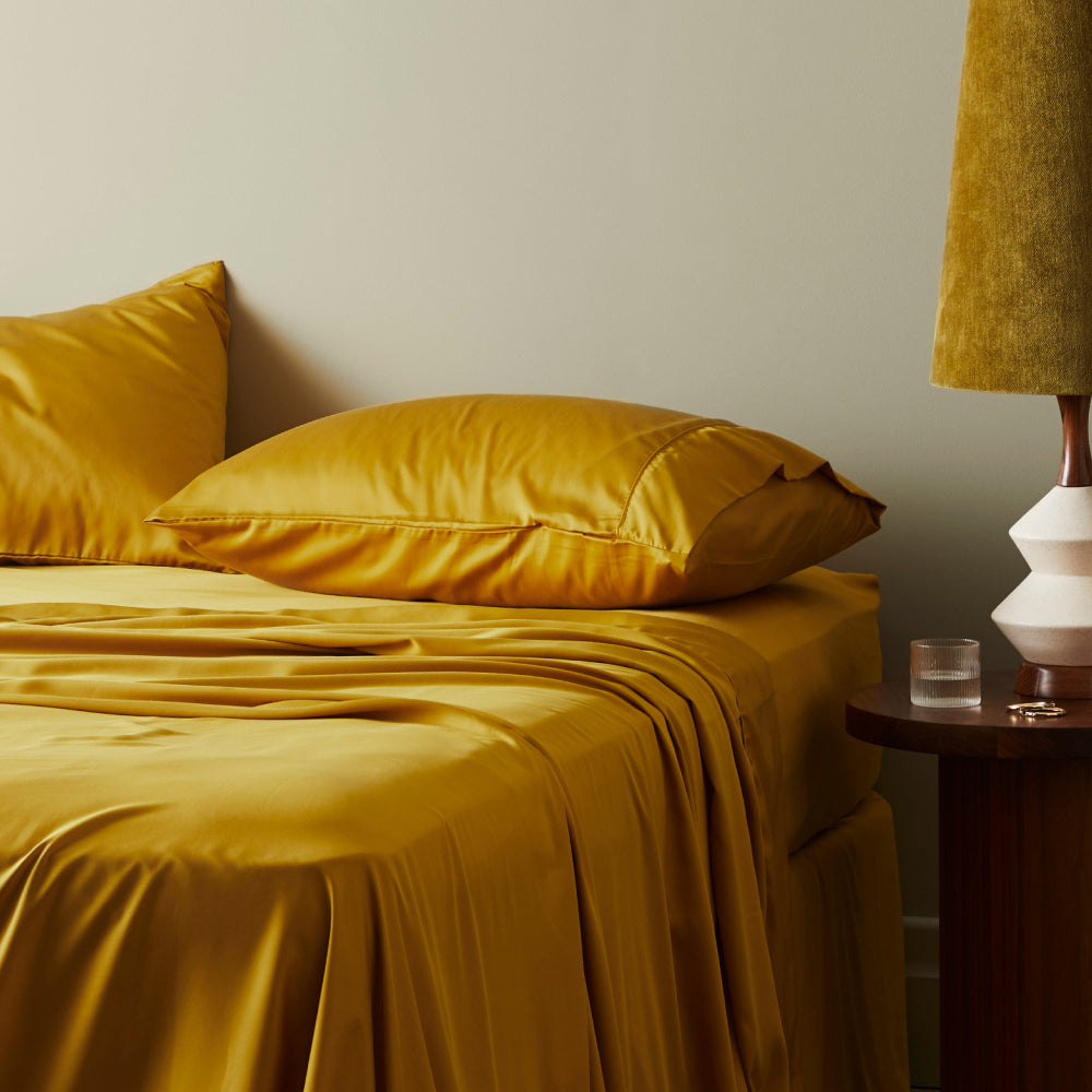 Set de fundas de cama de satén lyocell bambú, suaves y frescas.