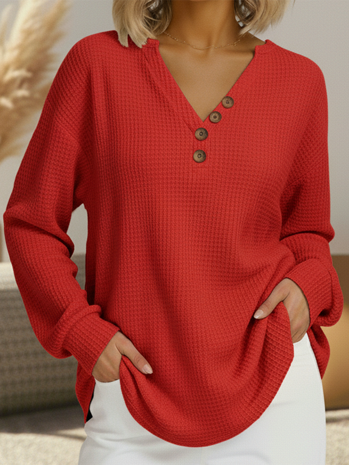 Jersey de punto mujer cuello pico, diseño liso cómodo para otoño invierno, básico de moda femenina.
