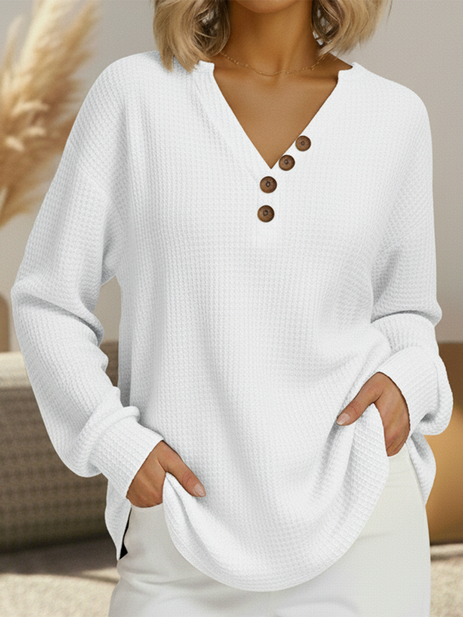 Jersey de punto mujer cuello pico rojo, liso y cómodo, ideal para look casual de otoño invierno.