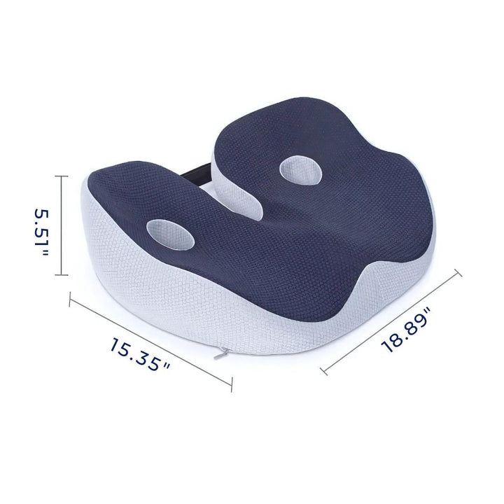 Cojín ergonómico viscoelástico unisex, soporte coxis y lumbar, transpirable para alivio del dolor.