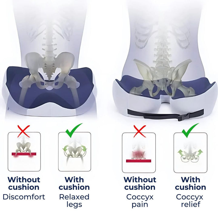 Cojín de espuma viscoelástica transpirable, diseño ergonómico unisex para soporte lumbar.