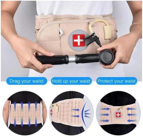 Cinturón de descompresión lumbar para alivio del dolor crónico de espalda. Ideal para apoyo quiropráctico y salud de la columna.