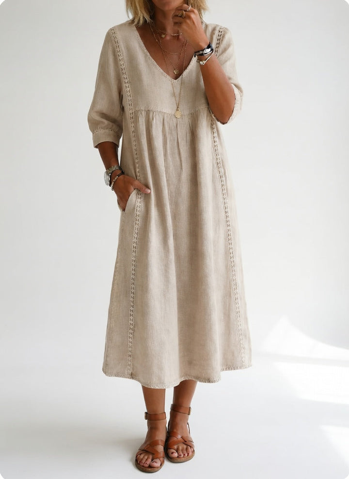 Vestido midi casual y elegante de mujer, diseño fluido perfecto para comodidad en verano.