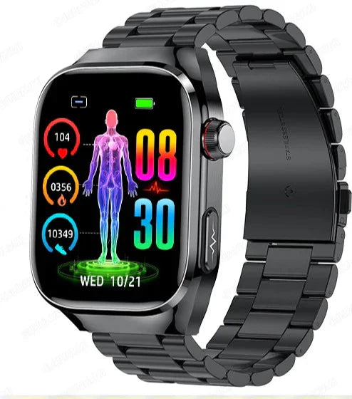 Smartwatch fácil de usar con funciones EKG, monitor cardíaco y azúcar en sangre. Pantalla AMOLED nítida.