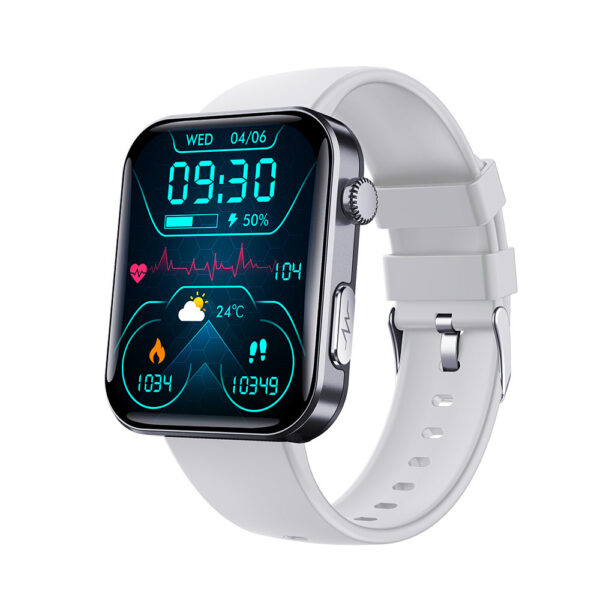 Tracker fitness con gestión de estrés: reloj inteligente de acero, monitorea actividad, sueño y glucosa no invasiva.