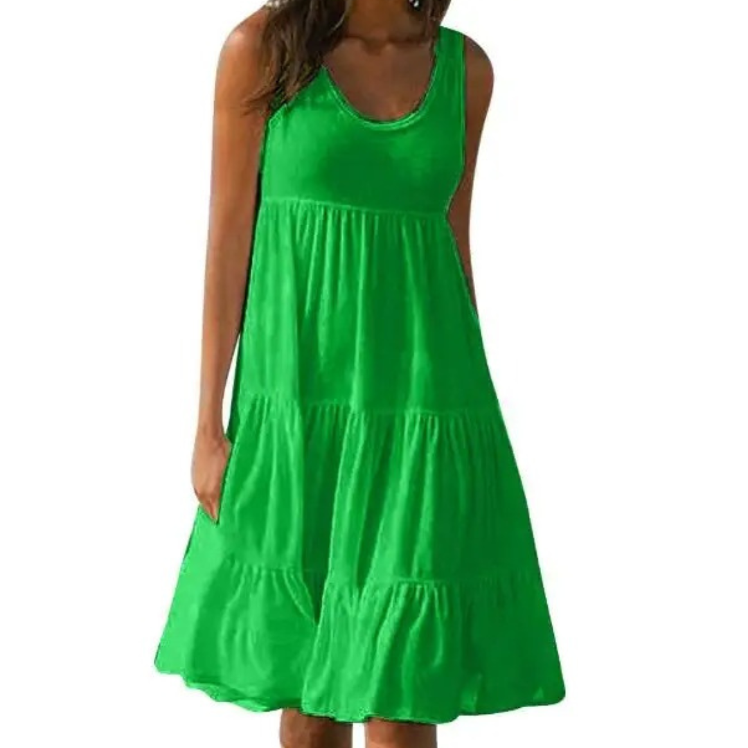 Vestido midi sin mangas para mujer, diseño bohemio fresco y ligero para días de verano.