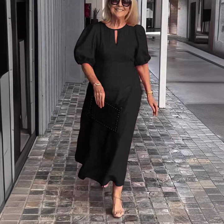 Vestido midi mujer, estilo chic y tendencia. Ropa versátil que combina elegancia casual y formal. Manga media.