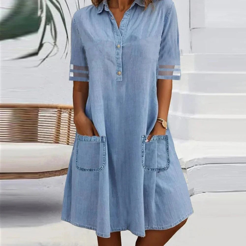 Vestido camisero casual de mujer con botones y bolsillos, perfecto para verano y uso diario cómodo.