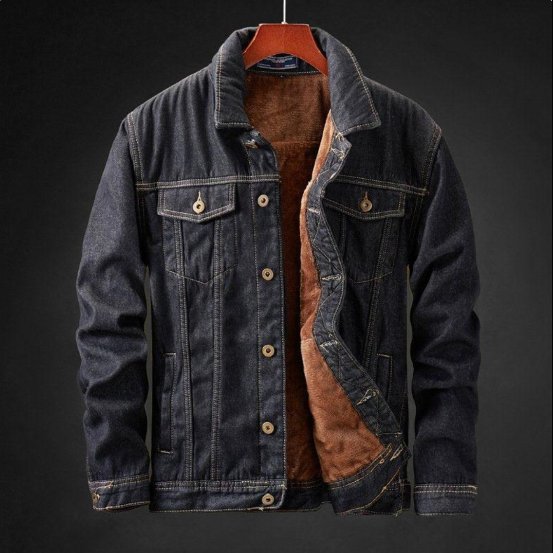 Chaqueta vaquera cálida de invierno para hombre, forro suave. Moda masculina casual de denim con botones.