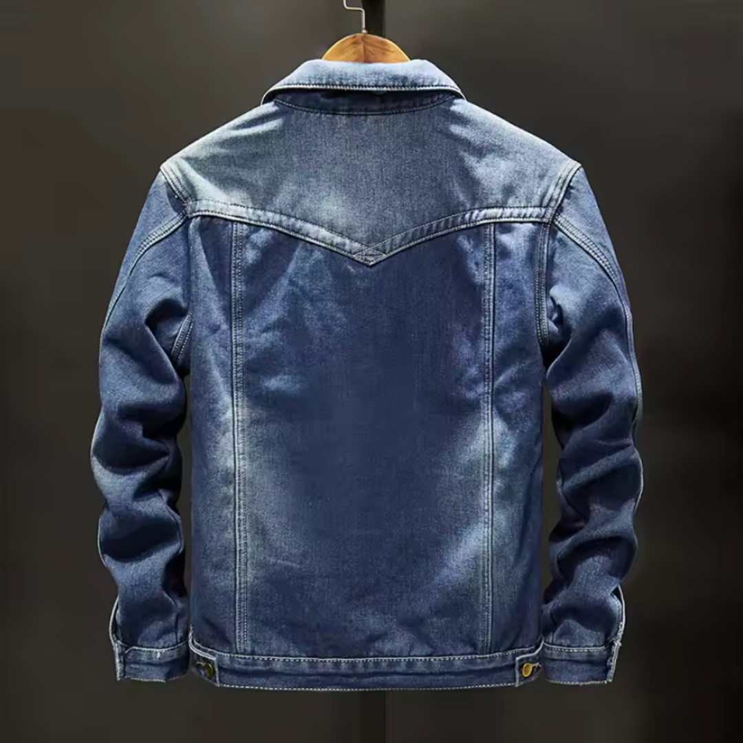 Cazadora vaquera de hombre, diseño clásico con forro cálido. Chaqueta denim casual para invierno con botones.