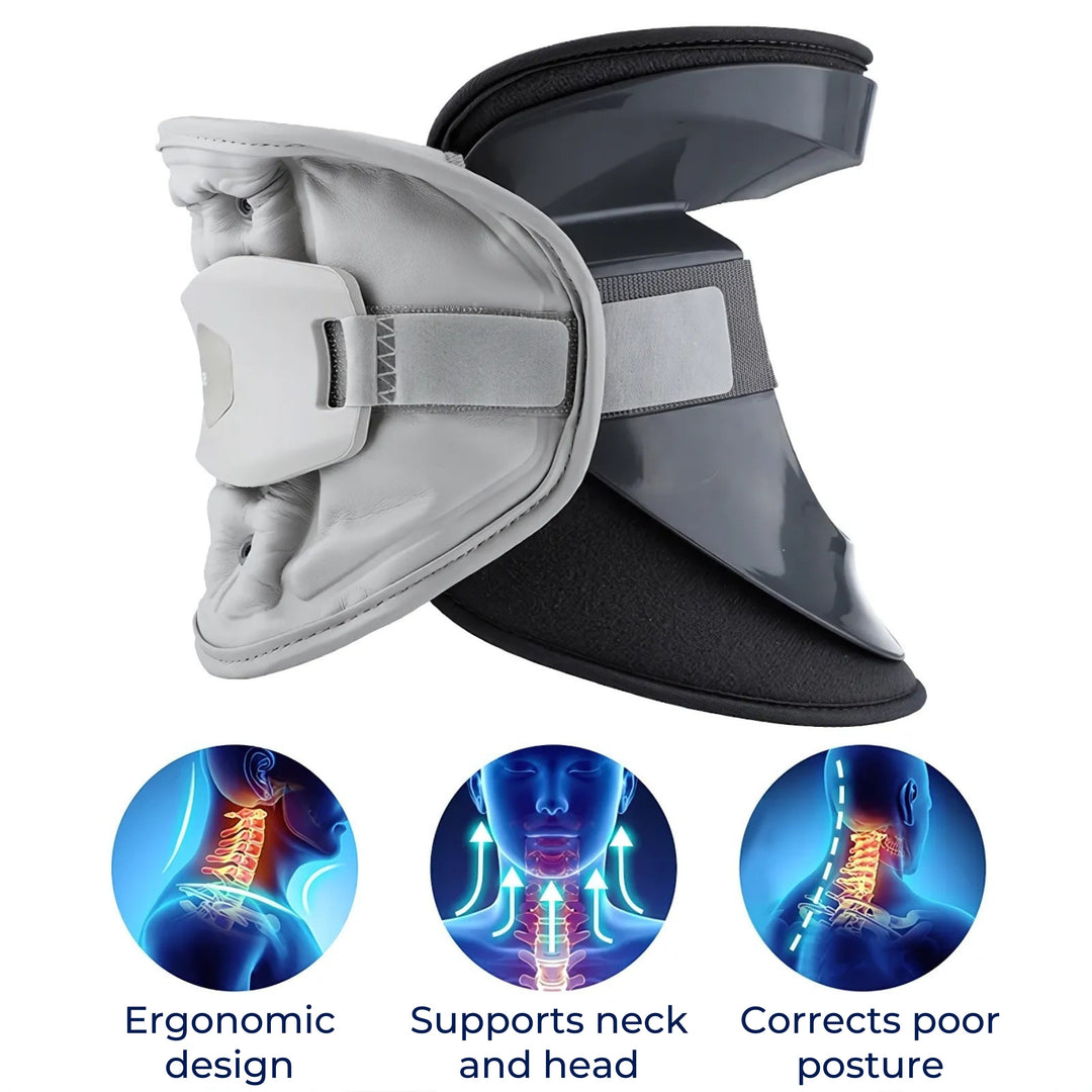 Soporte de cuello ajustable y ergonómico para descompresión cervical y bienestar.
