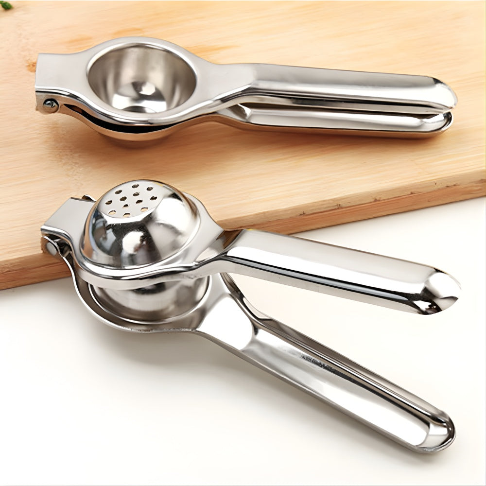 Utensilio de cocina: exprimidor de cítricos de acero inoxidable resistente para extraer zumo fácilmente.