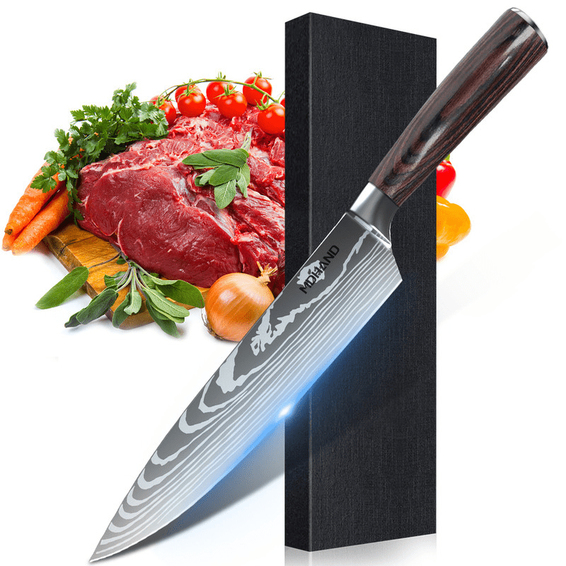 Cuchillo de chef premium de acero inoxidable. Utensilio de cocina profesional para corte preciso.