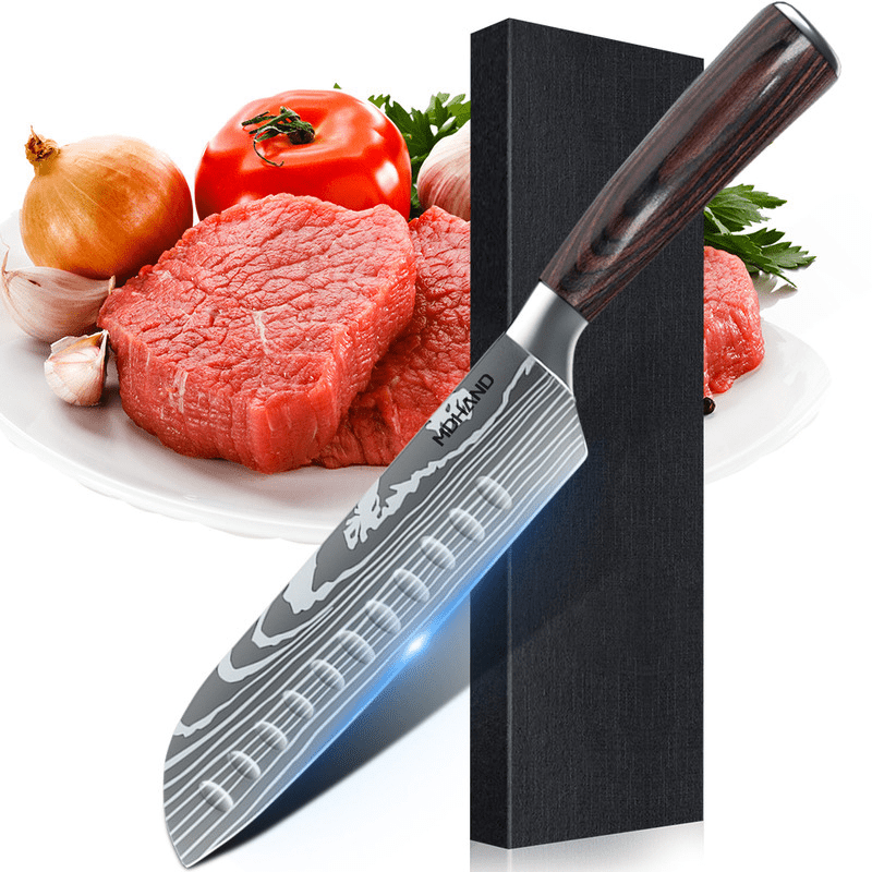 Hoja afilada de cuchillo de chef premium. Acero inoxidable de calidad para un corte preciso y fácil.