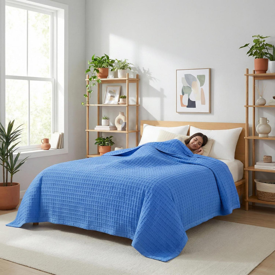 Colcha de algodón transpirable y ligera, ideal para un descanso fresco en verano. Decorativa y cómoda.