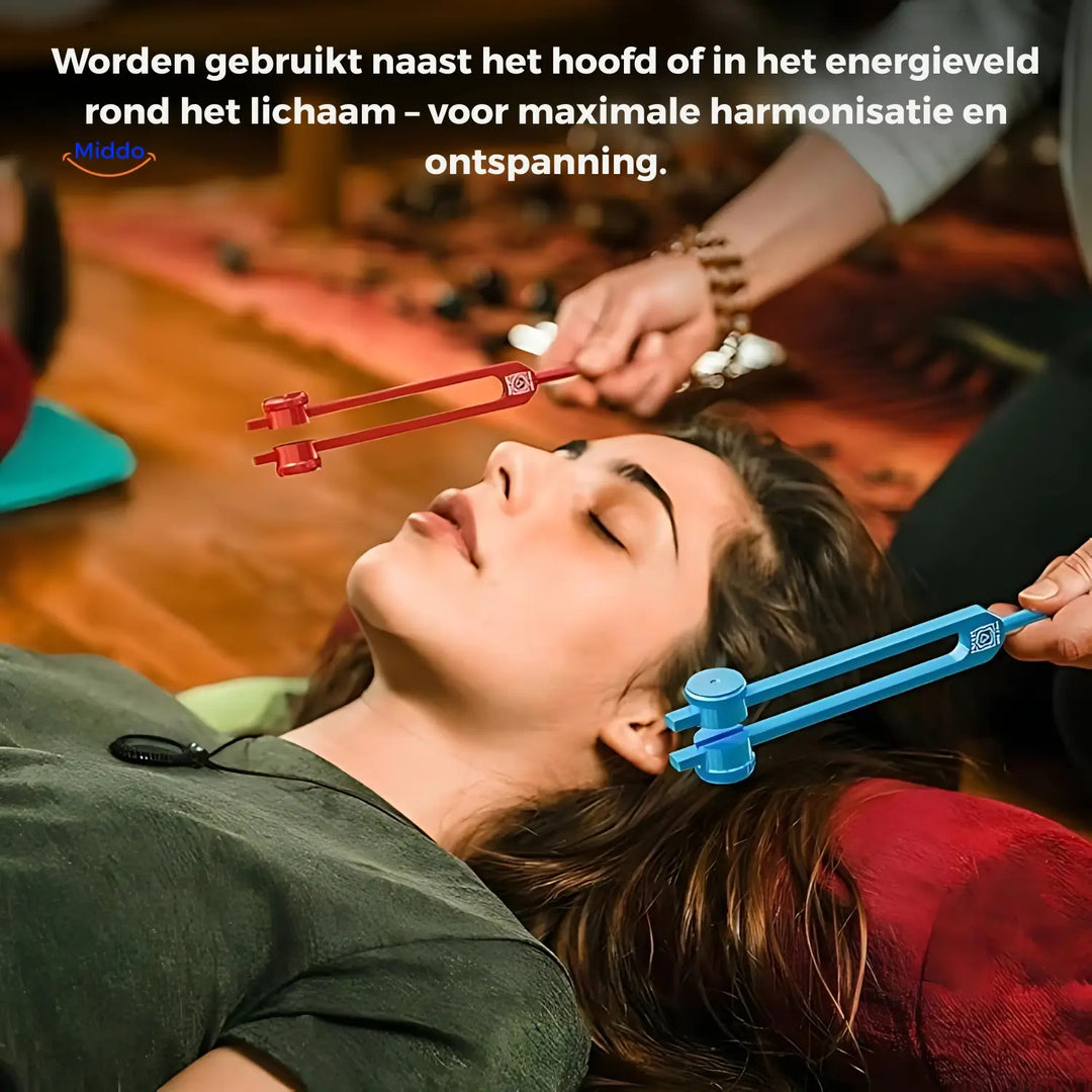 Diapasón ZenTonic antiestrés, ideal para terapia de sonido, calma y paz interior.