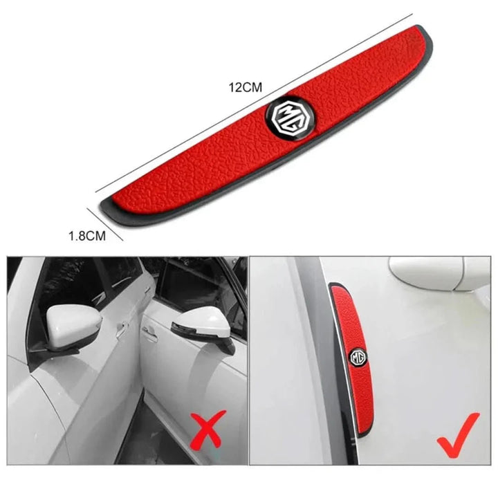 Detalle de tira protectora delgada instalada en la puerta del coche. Protección universal antiarañazos de caucho.