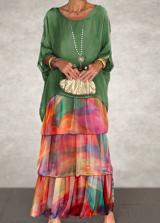 Moda femenina: vestido fluido, cómodo y elegante para mujer, estilo maxi.