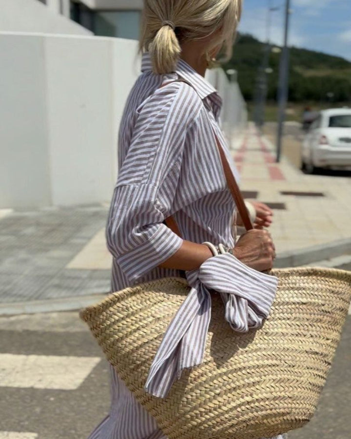 Vestido de botones camisero midi para mujer, ropa cómoda y chic, ideal para el clima de primavera-verano.