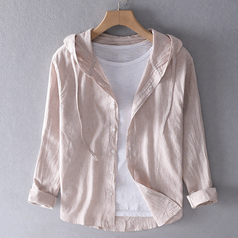 Blusa con capucha y manga larga para mujer, de lino y algodón. Prenda casual y transpirable.