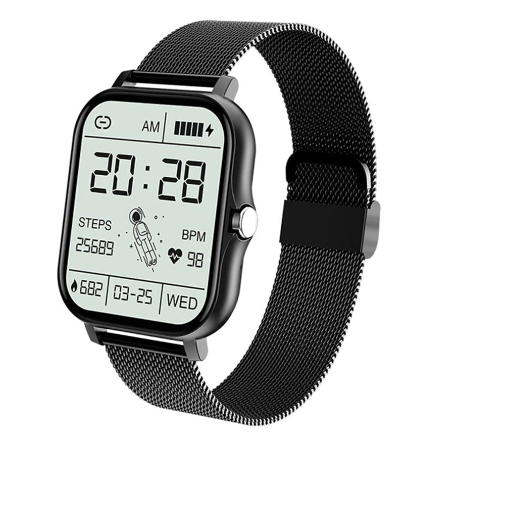 Reloj inteligente unisex con correa de silicona, ideal para llamadas, mensajes y monitoreo de bienestar diario.