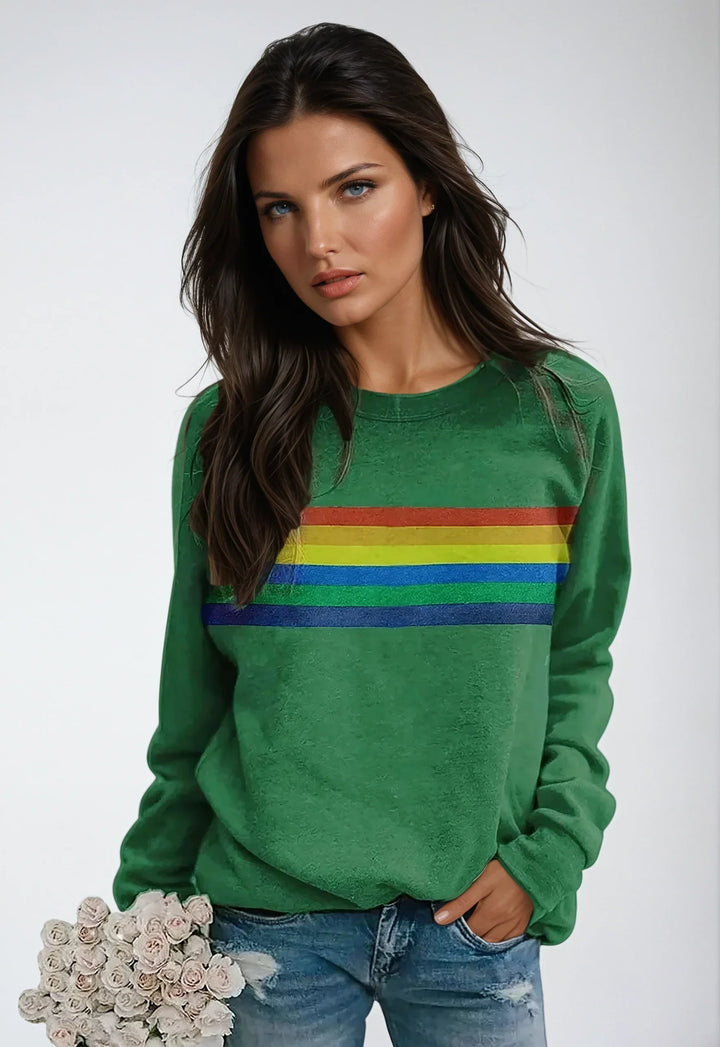 Prenda femenina: sudadera LUNARIA manga larga con estampado de arcoíris. Moda casual y juvenil para cualquier estación.