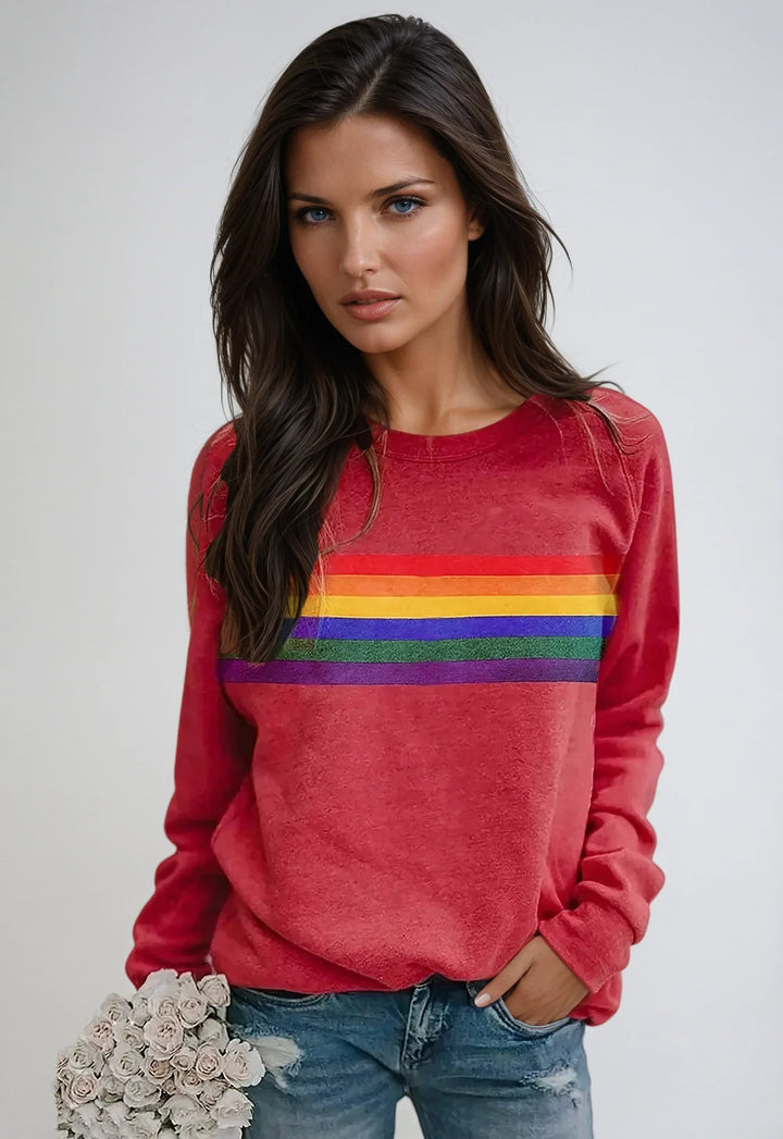 Sudadera mujer con diseño de arcoíris, manga larga. Ideal para un look casual, cómodo y vibrante en otoño/primavera.