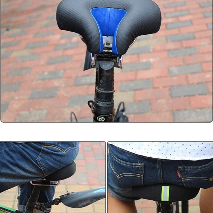 Asiento de bicicleta de montaña instalado, ofreciendo confort superior para ciclismo de larga distancia.