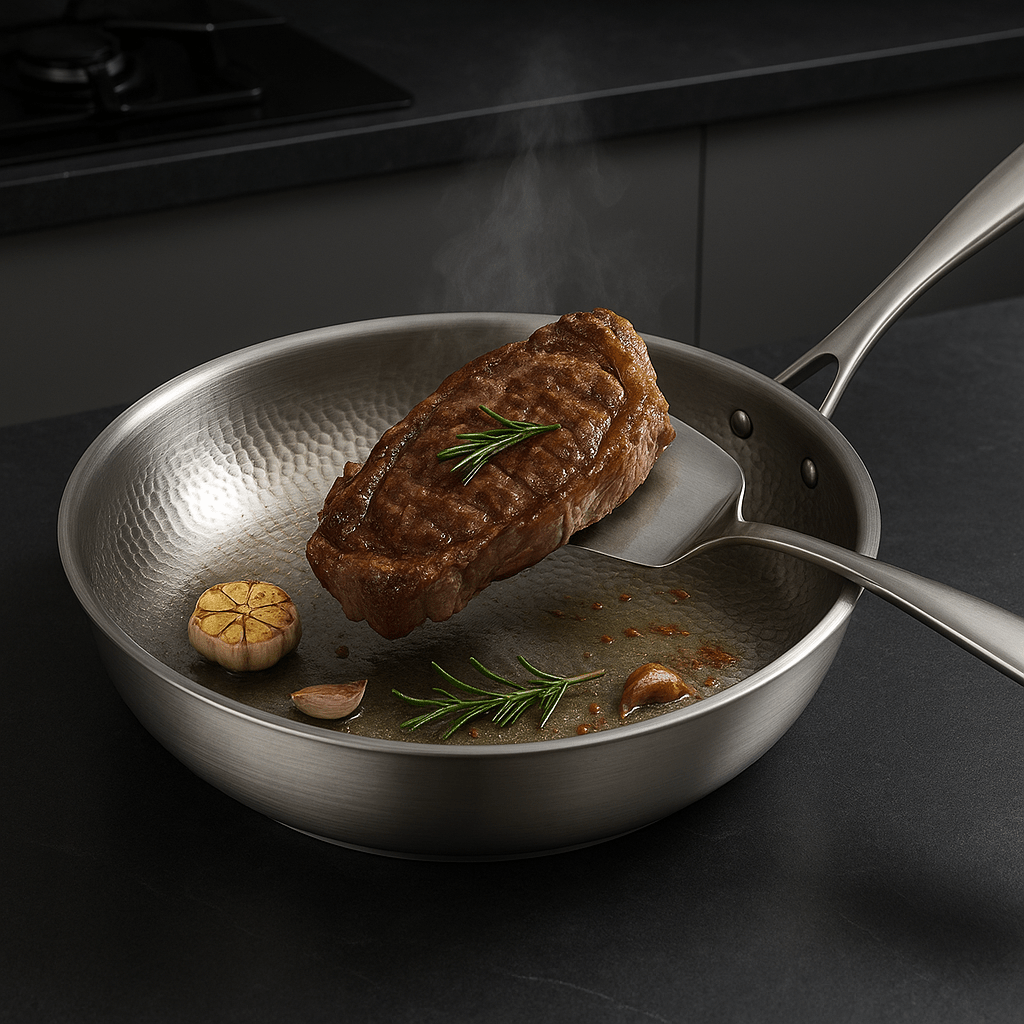 Utensilio de cocina: sartén de titanio sin químicos, perfecta para una cocina saludable y segura.