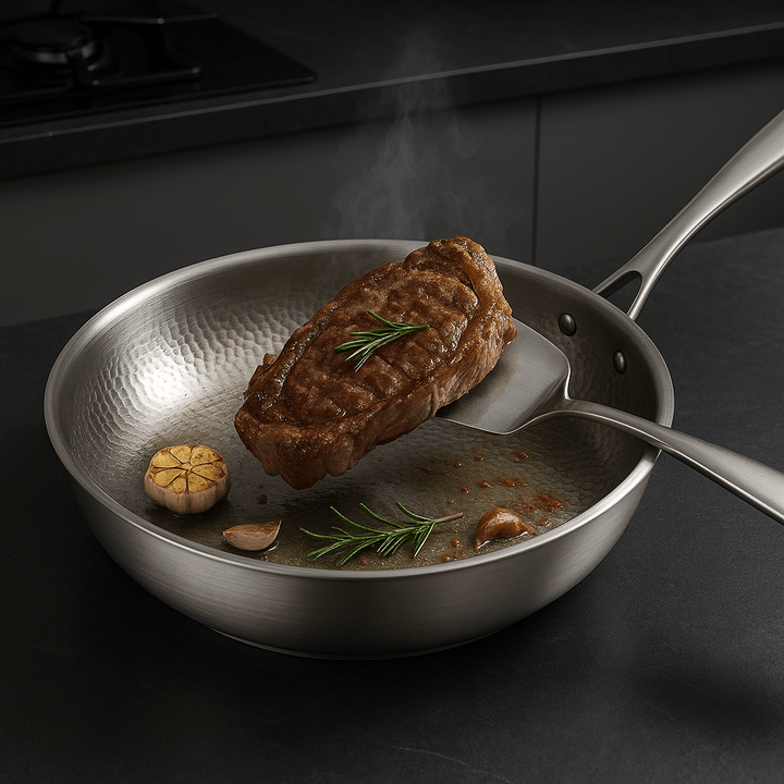 Utensilio de cocina: sartén de titanio sin químicos, perfecta para una cocina saludable y segura.