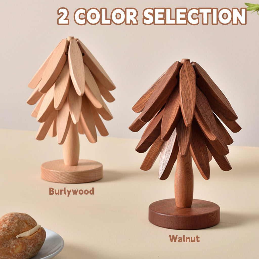 Organizador de cocina: salvamanteles plegable de madera con diseño árbol. Práctico y decorativo para el hogar.