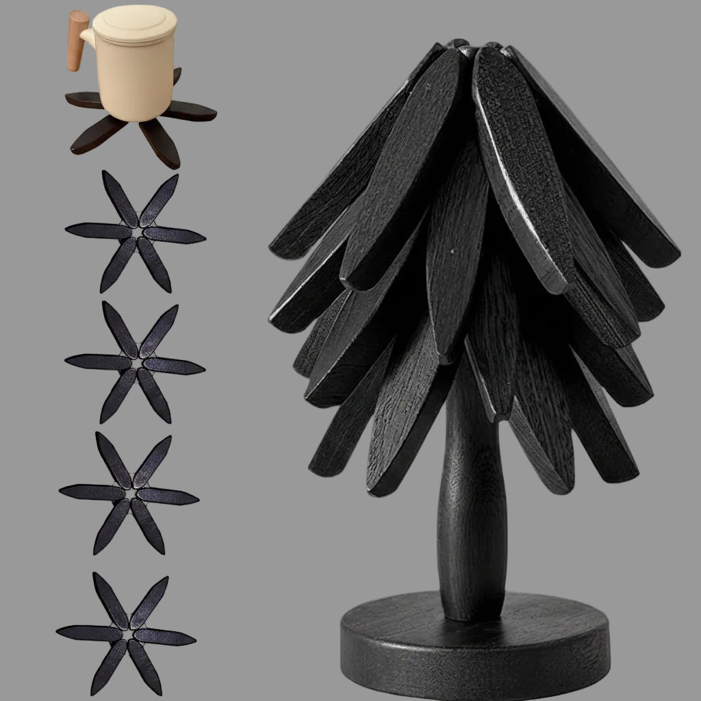 Soporte para ollas de madera nogal, salvamanteles plegable. Ideal para proteger la mesa del calor.